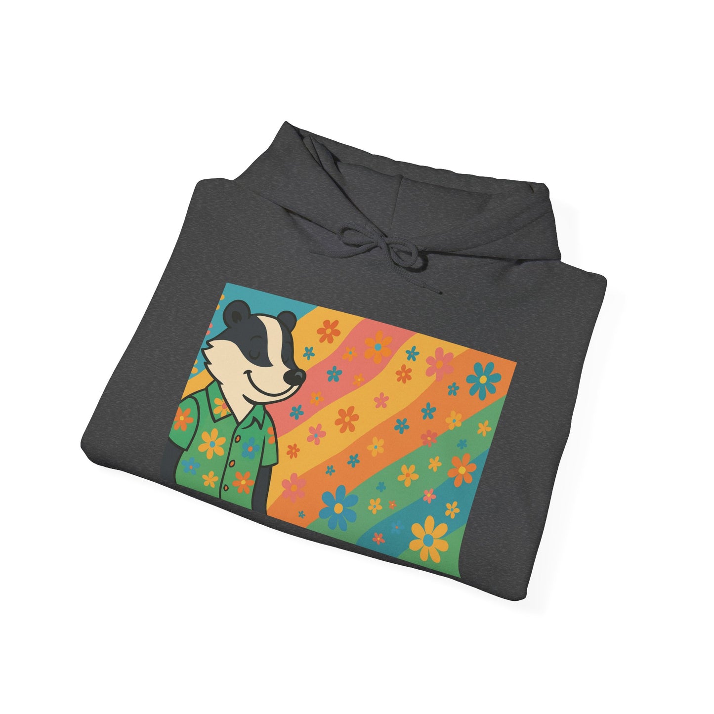 Hooded Sweatshirt - Retro Floral Badger Design