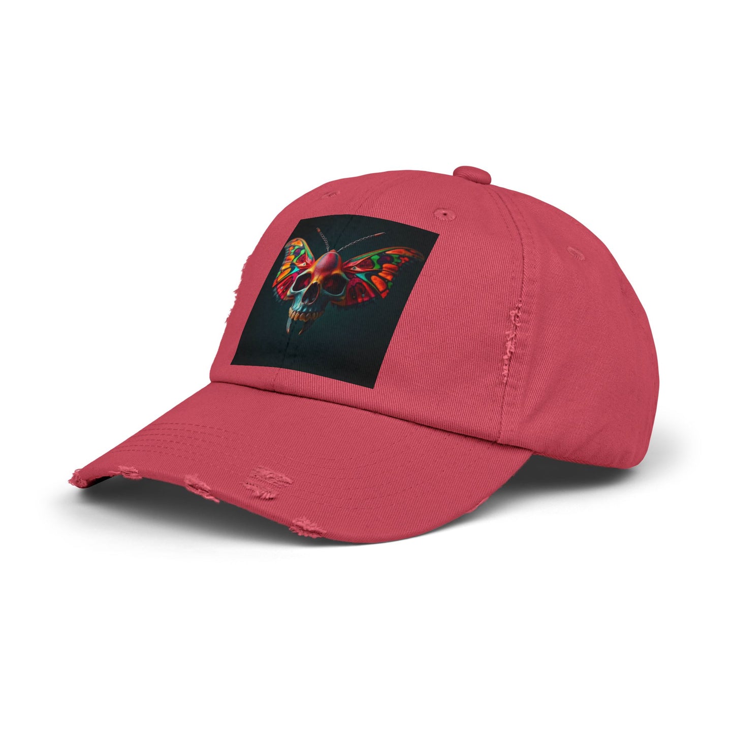 Distressed Cap - Colorful Moth Skull Design