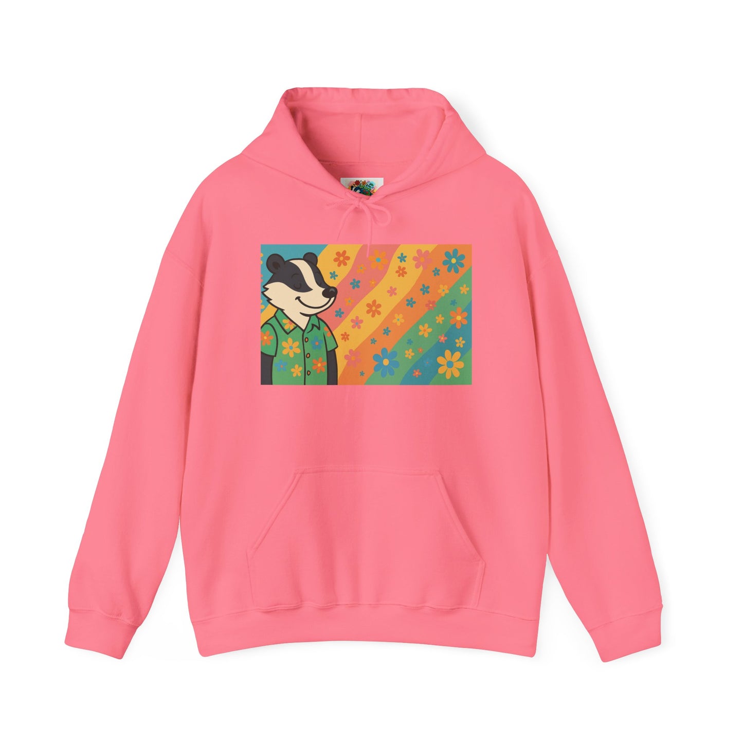 Hooded Sweatshirt - Retro Floral Badger Design