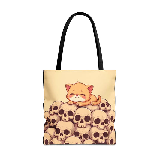 Cute Cat on a Pile of Skulls Tote Bag