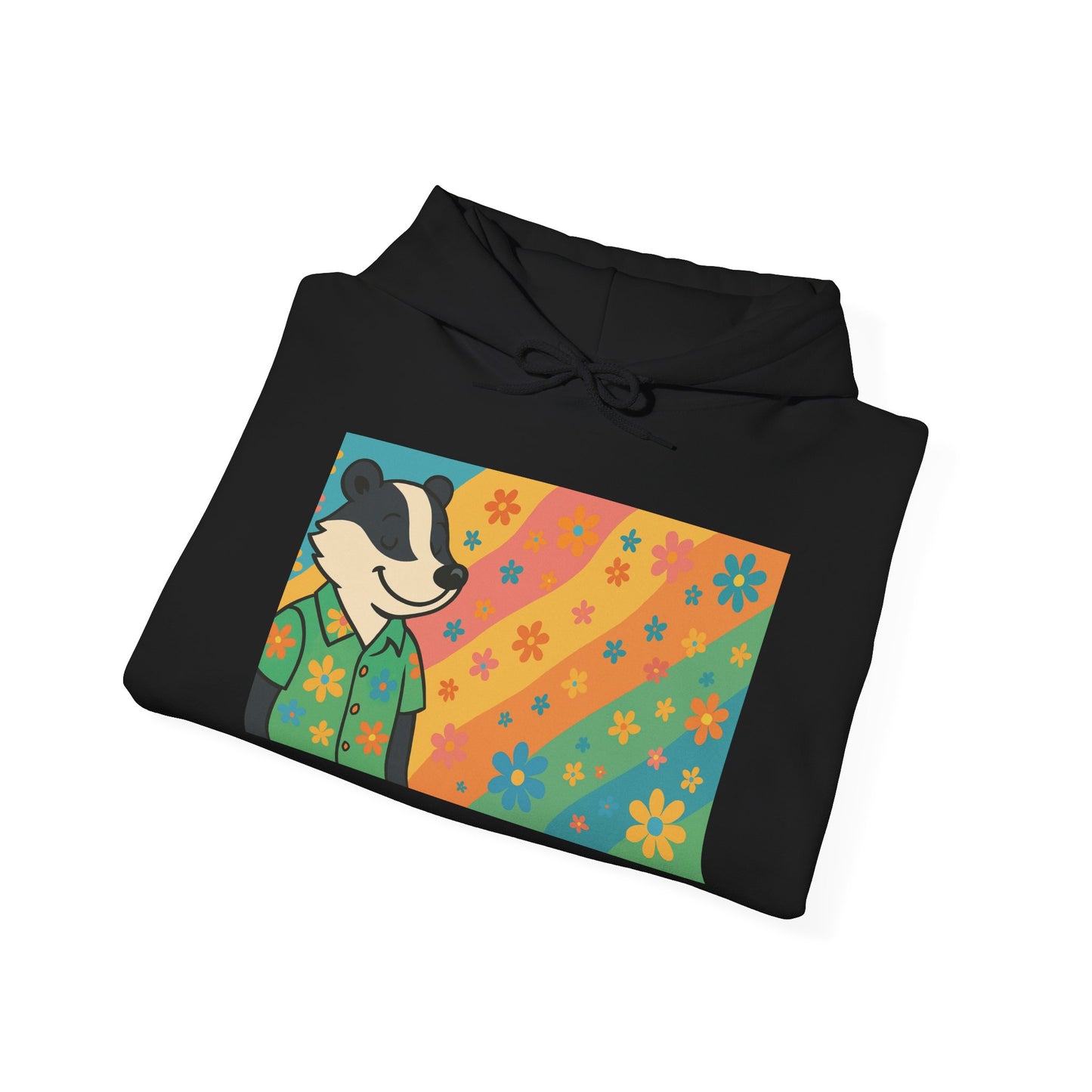 Hooded Sweatshirt - Retro Floral Badger Design