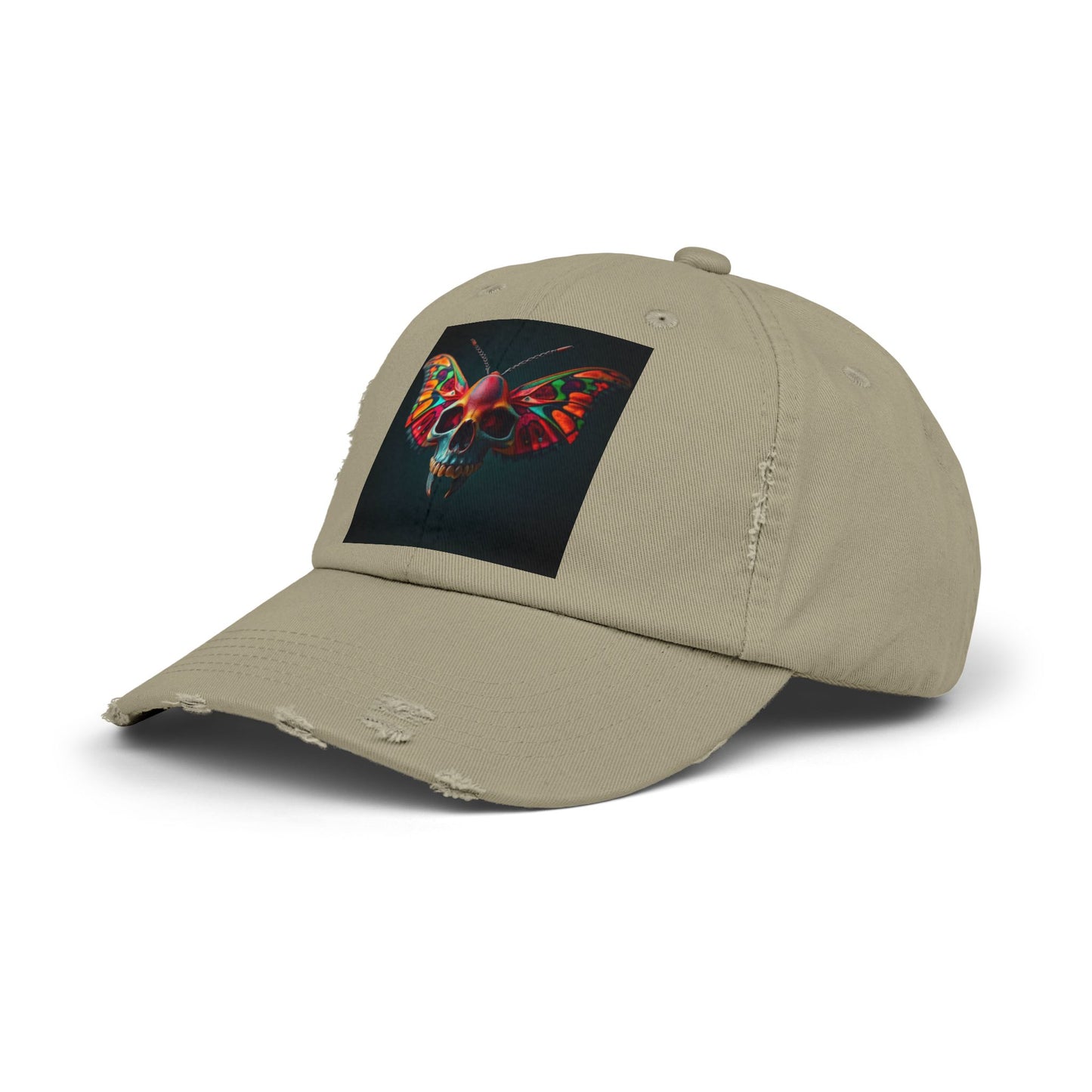 Distressed Cap - Colorful Moth Skull Design