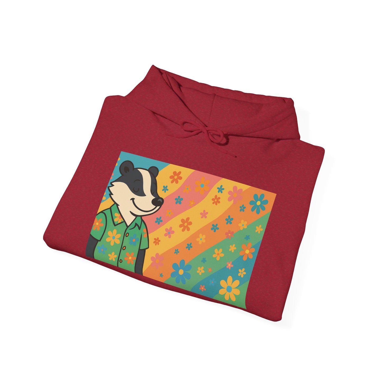 Hooded Sweatshirt - Retro Floral Badger Design