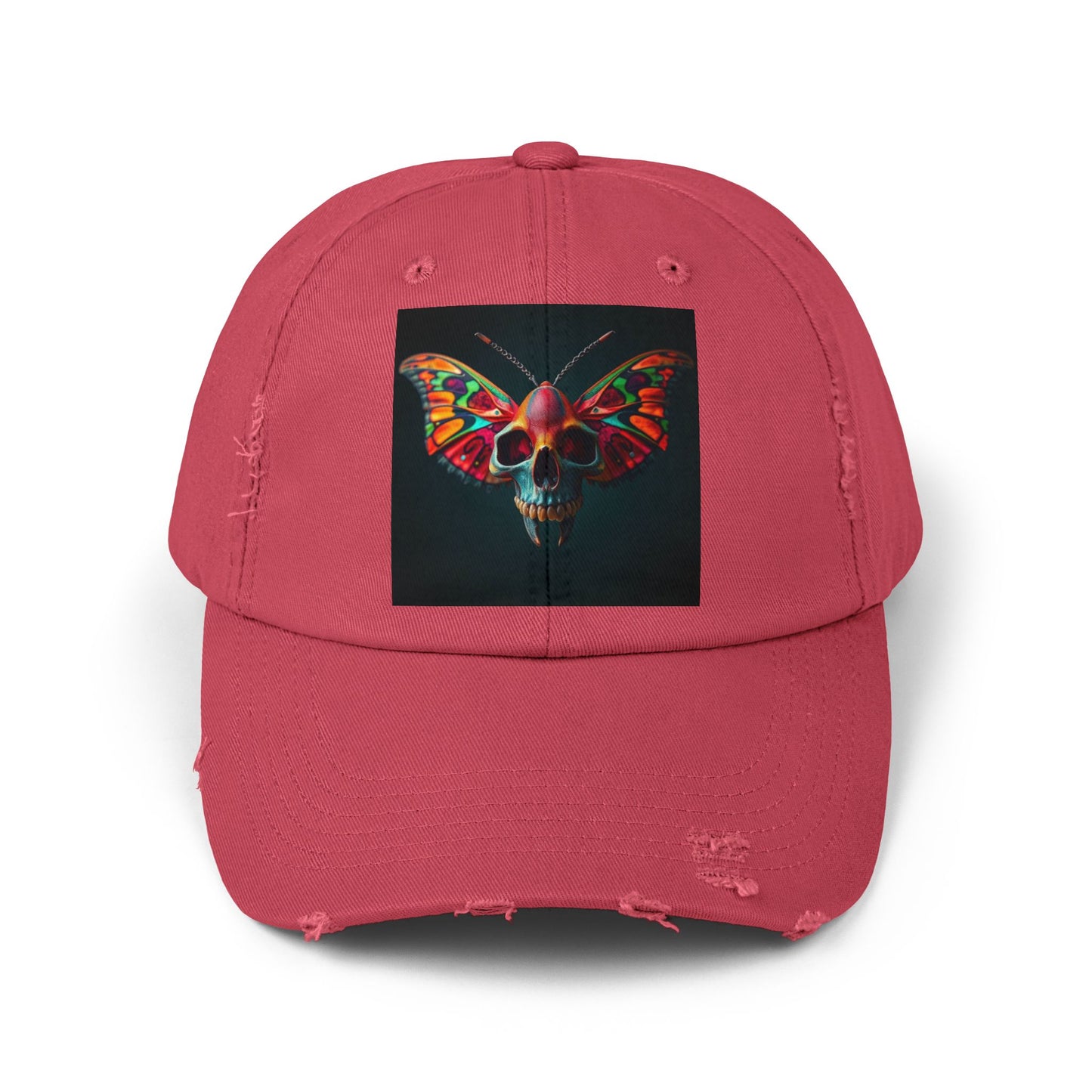 Distressed Cap - Colorful Moth Skull Design