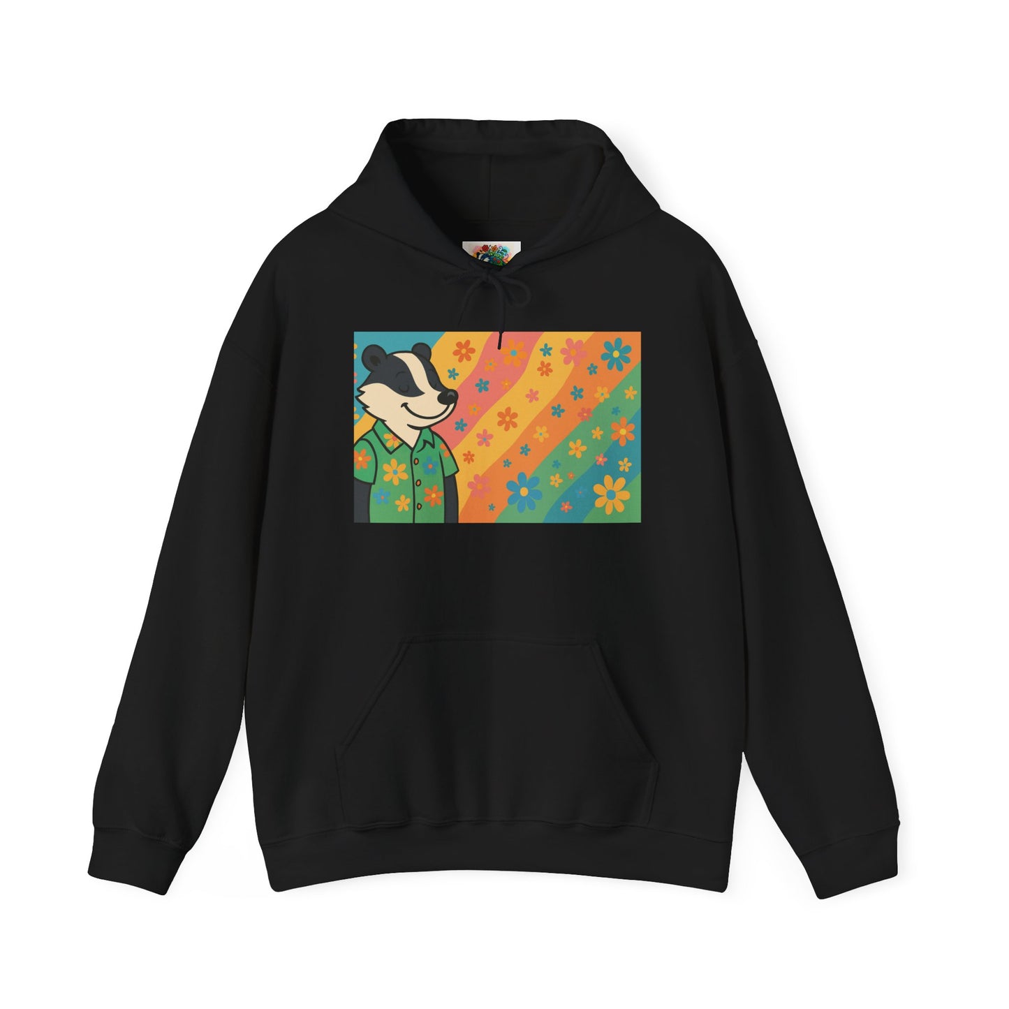 Hooded Sweatshirt - Retro Floral Badger Design
