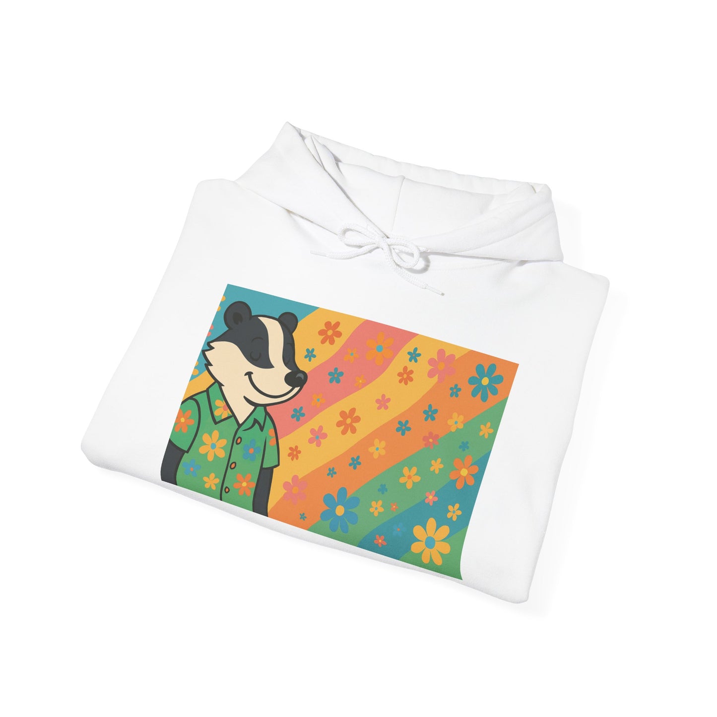 Hooded Sweatshirt - Retro Floral Badger Design