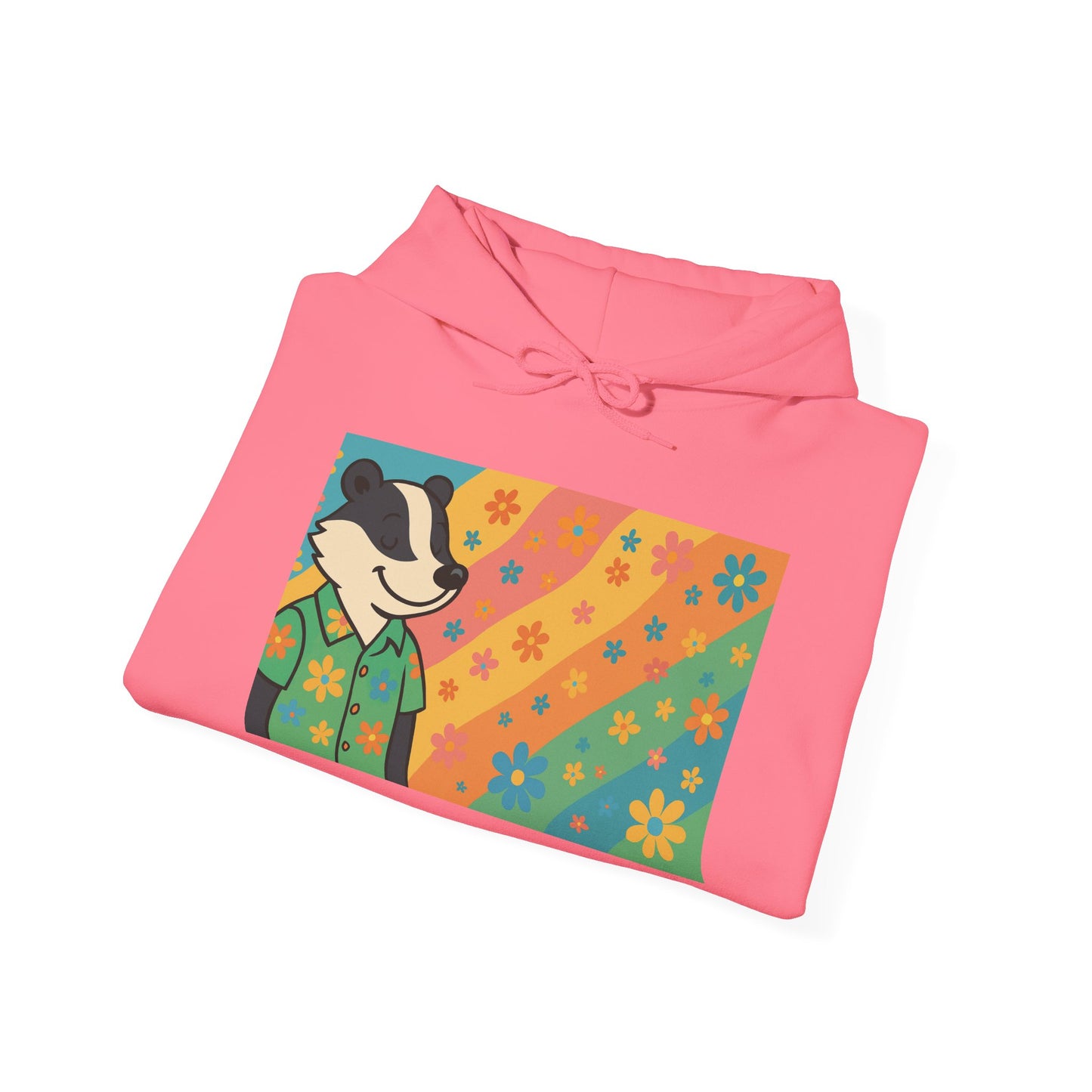 Hooded Sweatshirt - Retro Floral Badger Design