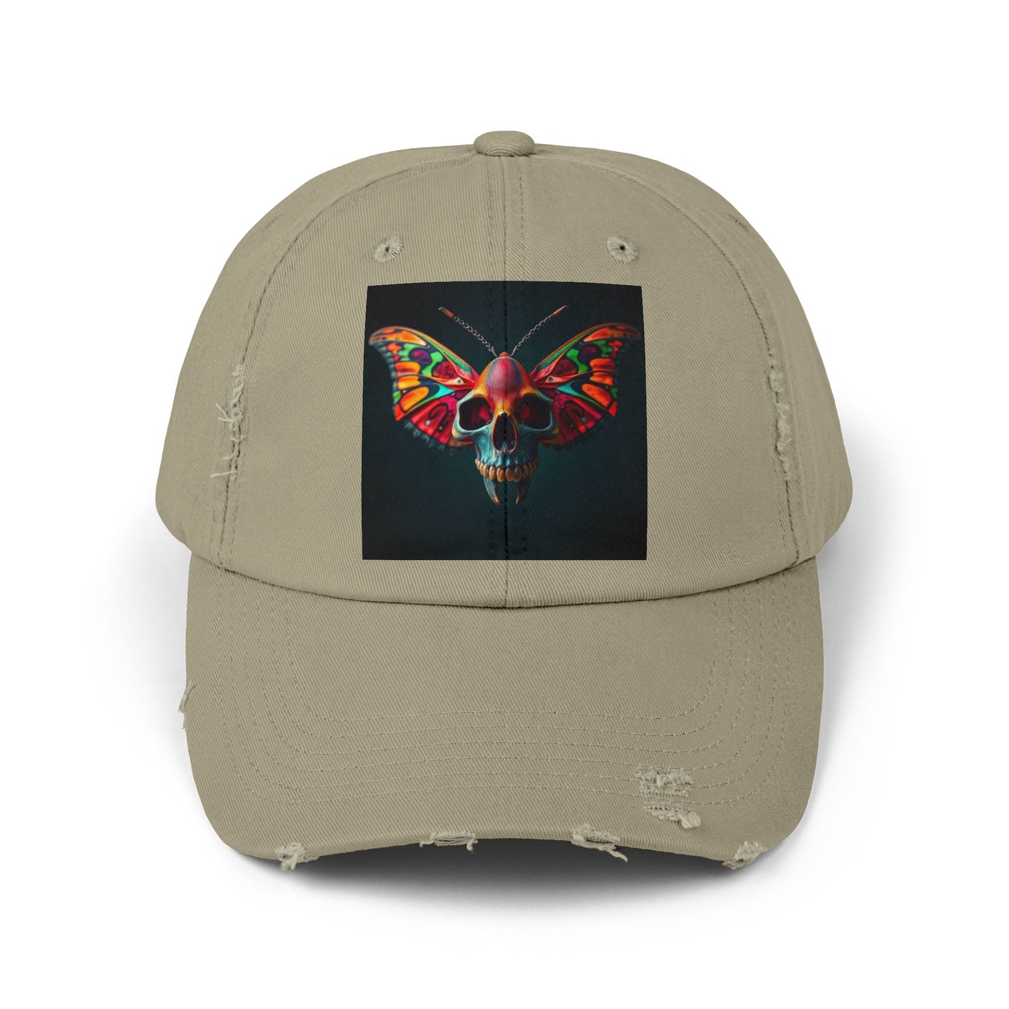 Distressed Cap - Colorful Moth Skull Design