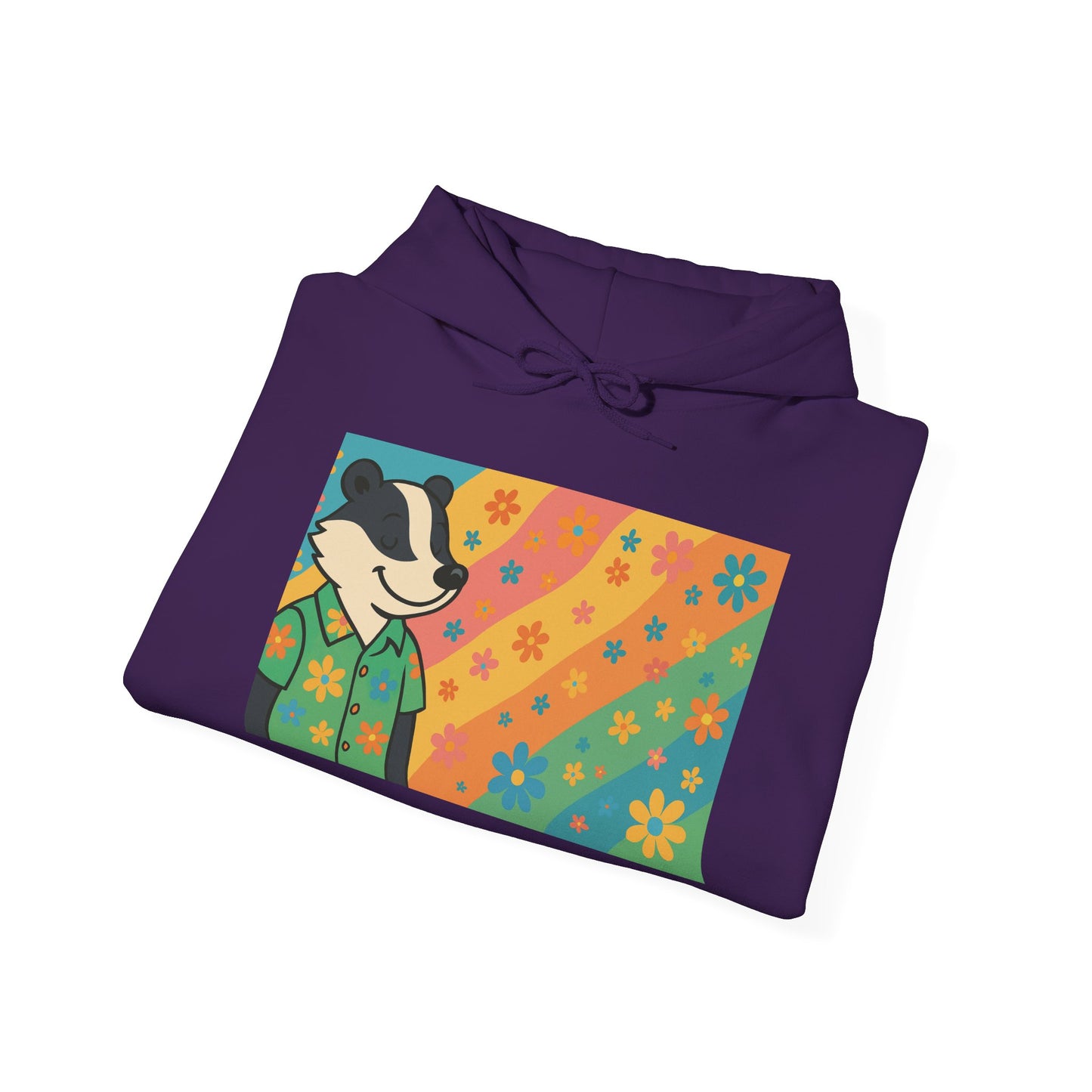 Hooded Sweatshirt - Retro Floral Badger Design