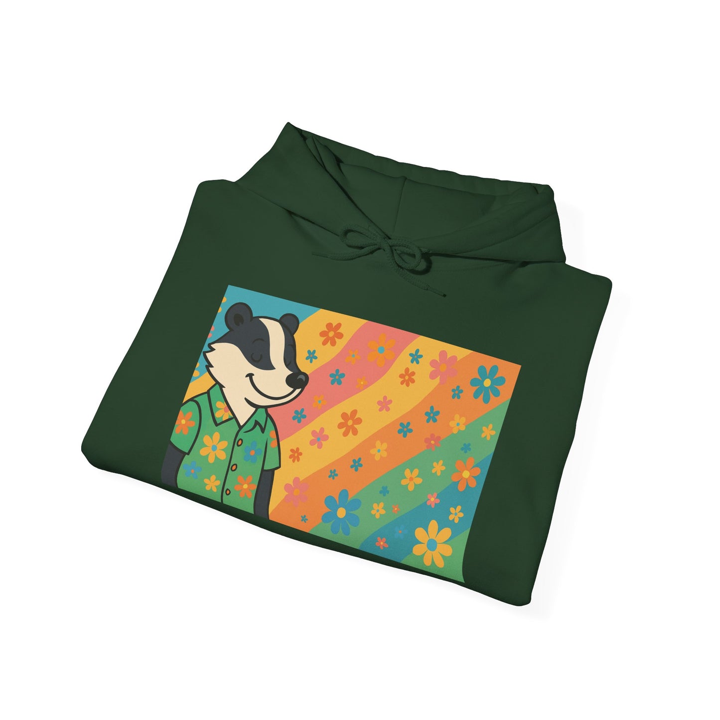 Hooded Sweatshirt - Retro Floral Badger Design