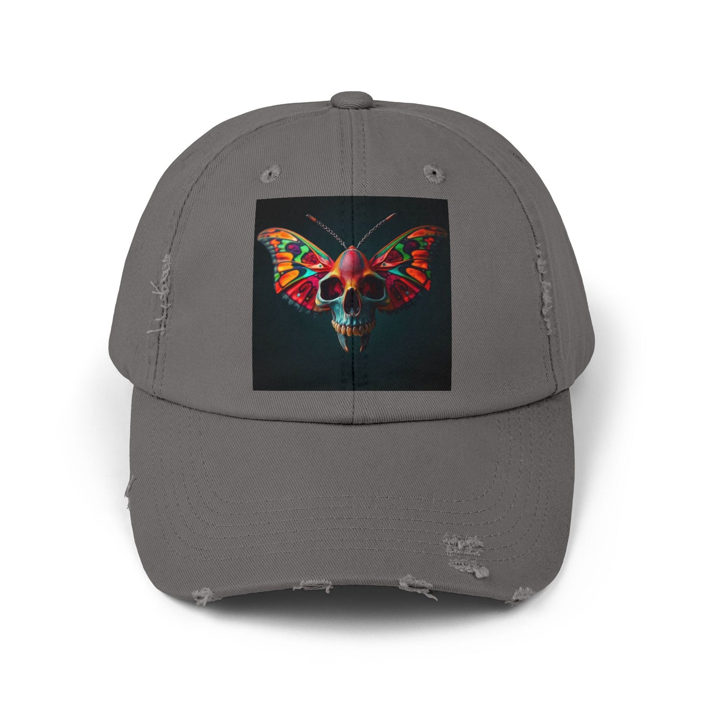 Distressed Cap - Colorful Moth Skull Design