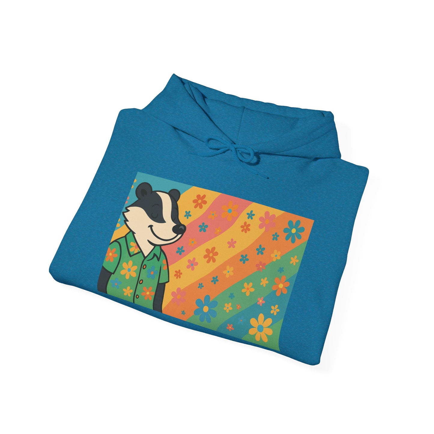 Hooded Sweatshirt - Retro Floral Badger Design