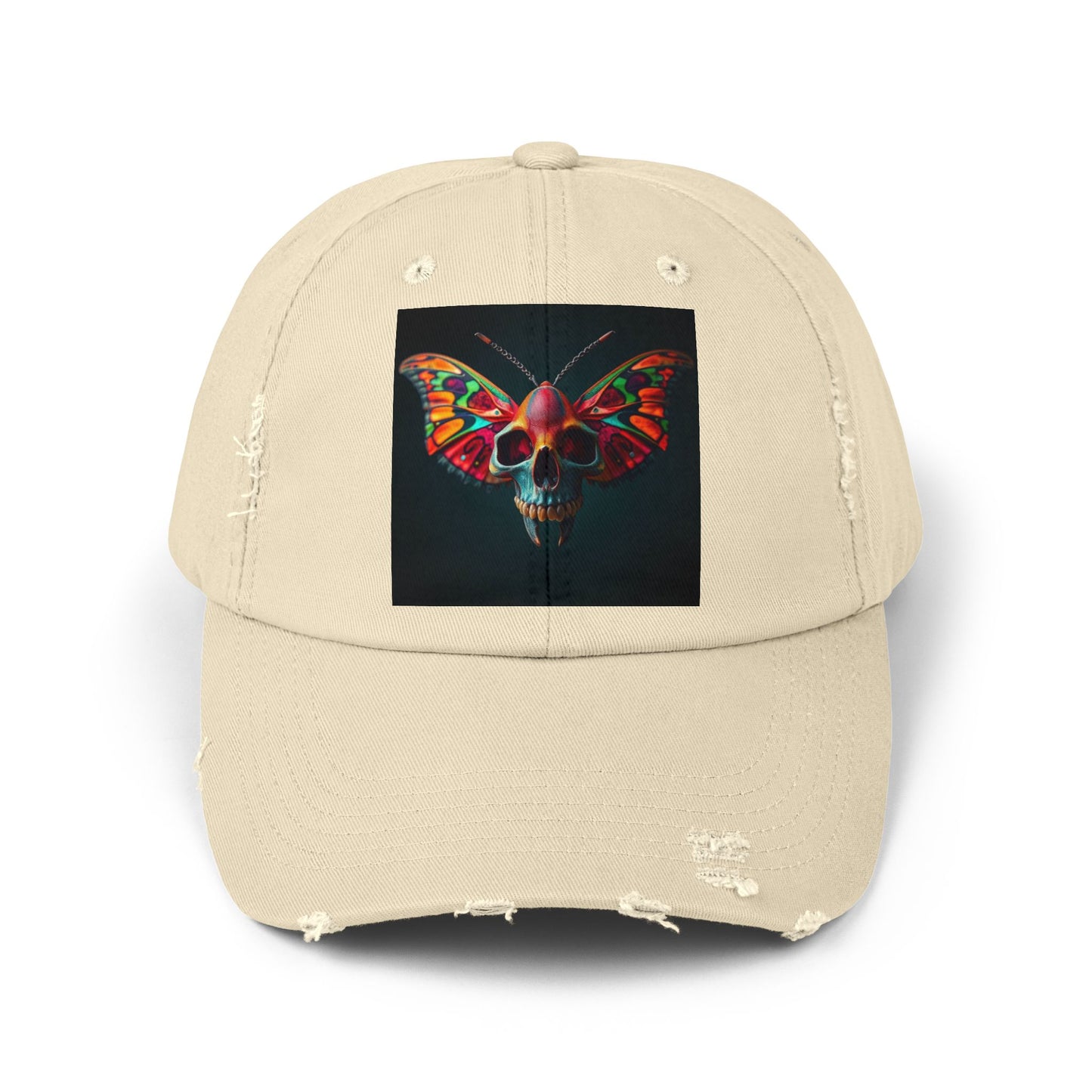 Distressed Cap - Colorful Moth Skull Design
