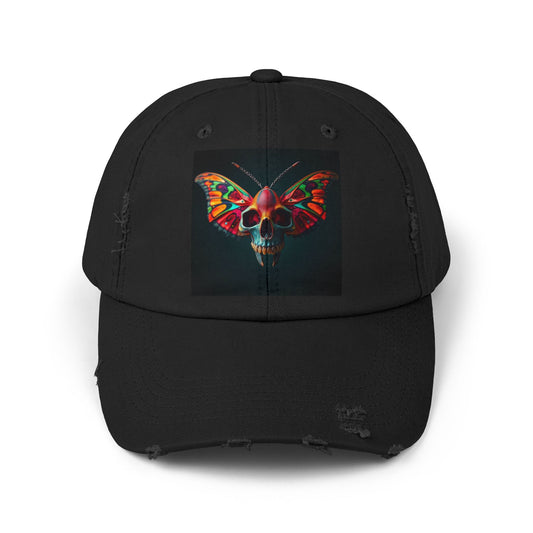 Distressed Cap - Colorful Moth Skull Design