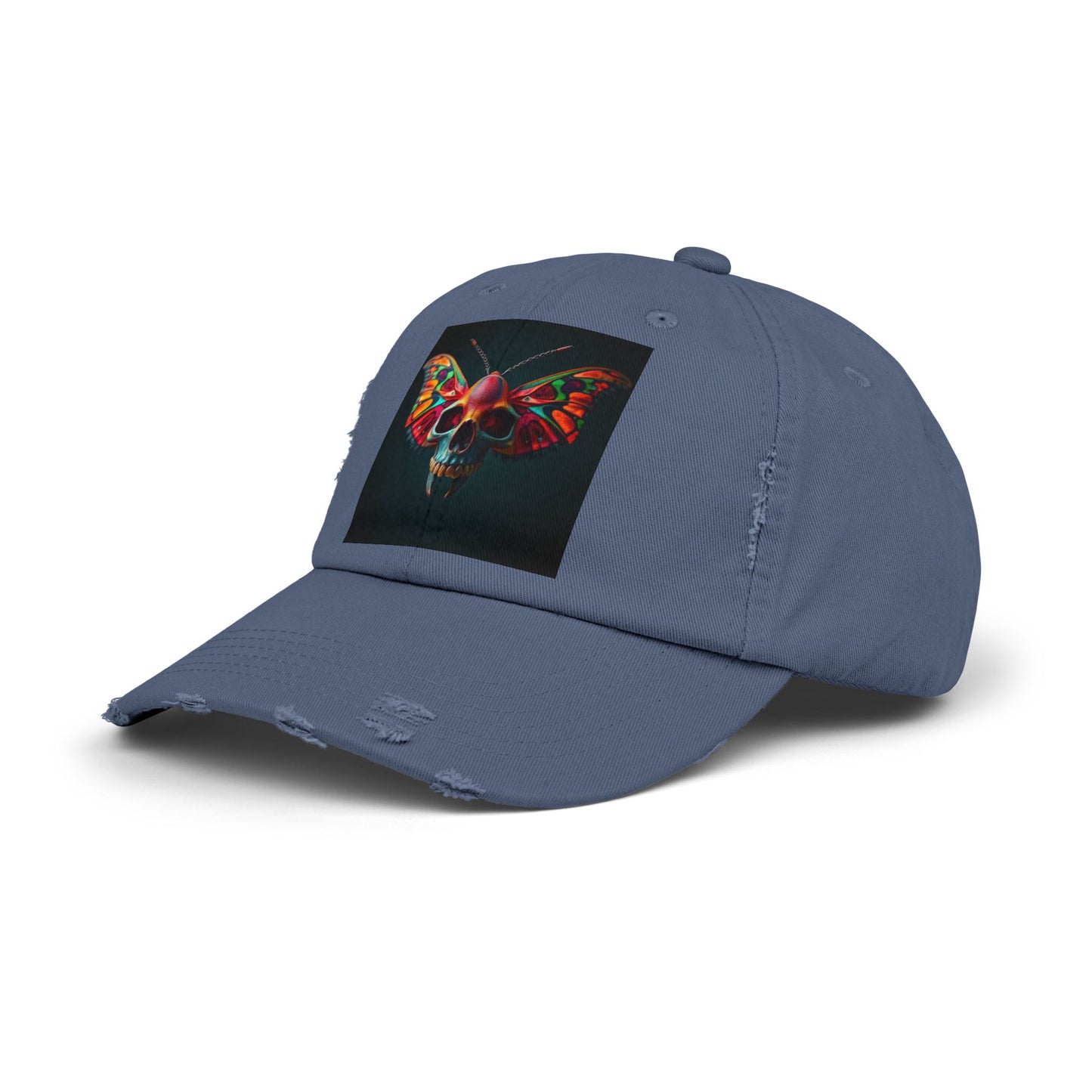 Distressed Cap - Colorful Moth Skull Design