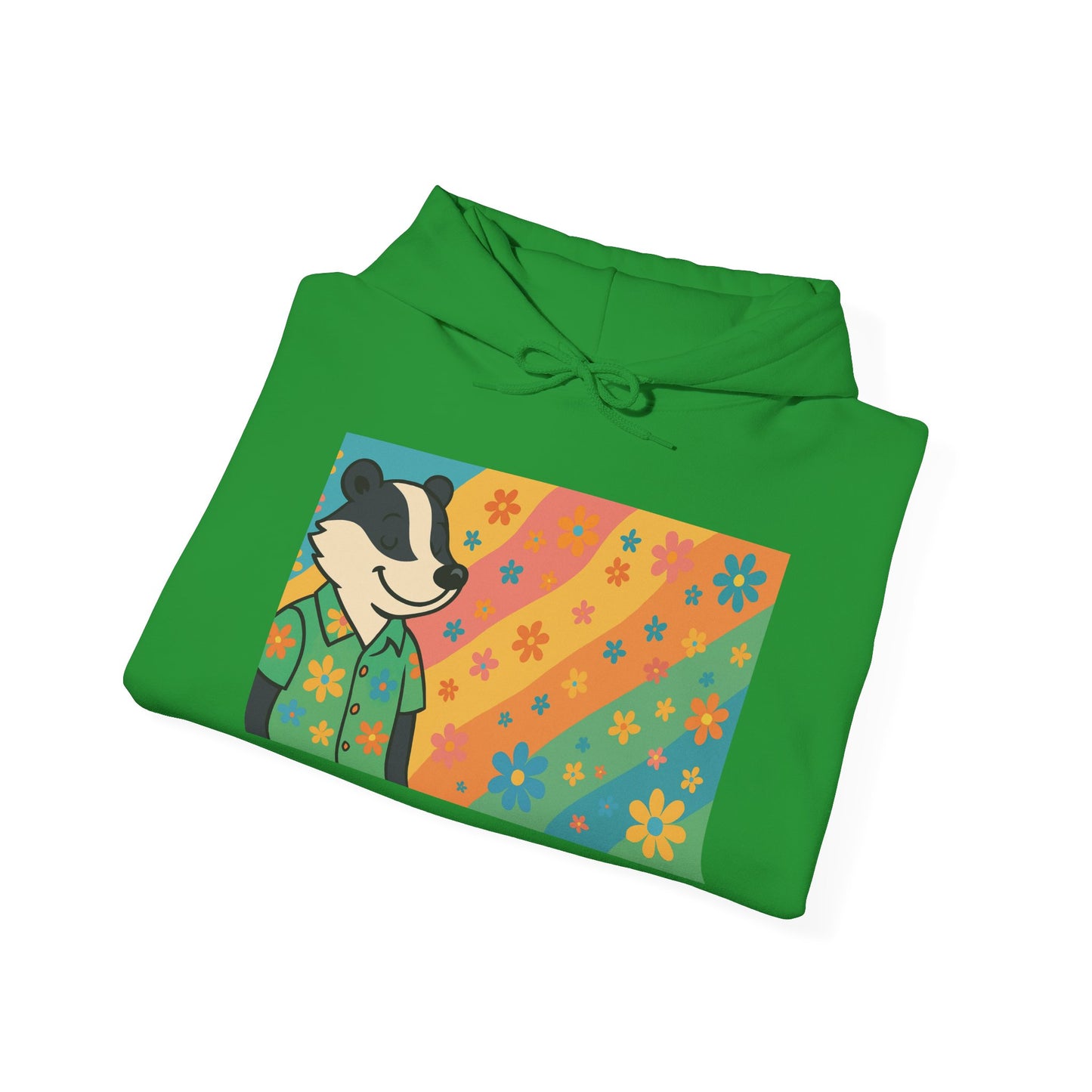 Hooded Sweatshirt - Retro Floral Badger Design