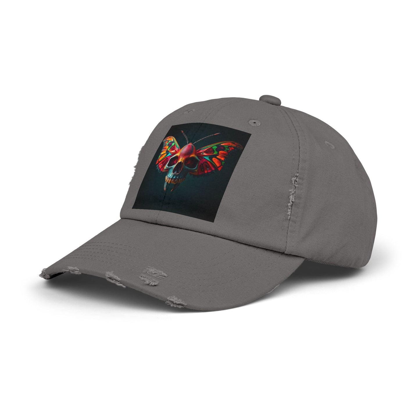 Distressed Cap - Colorful Moth Skull Design