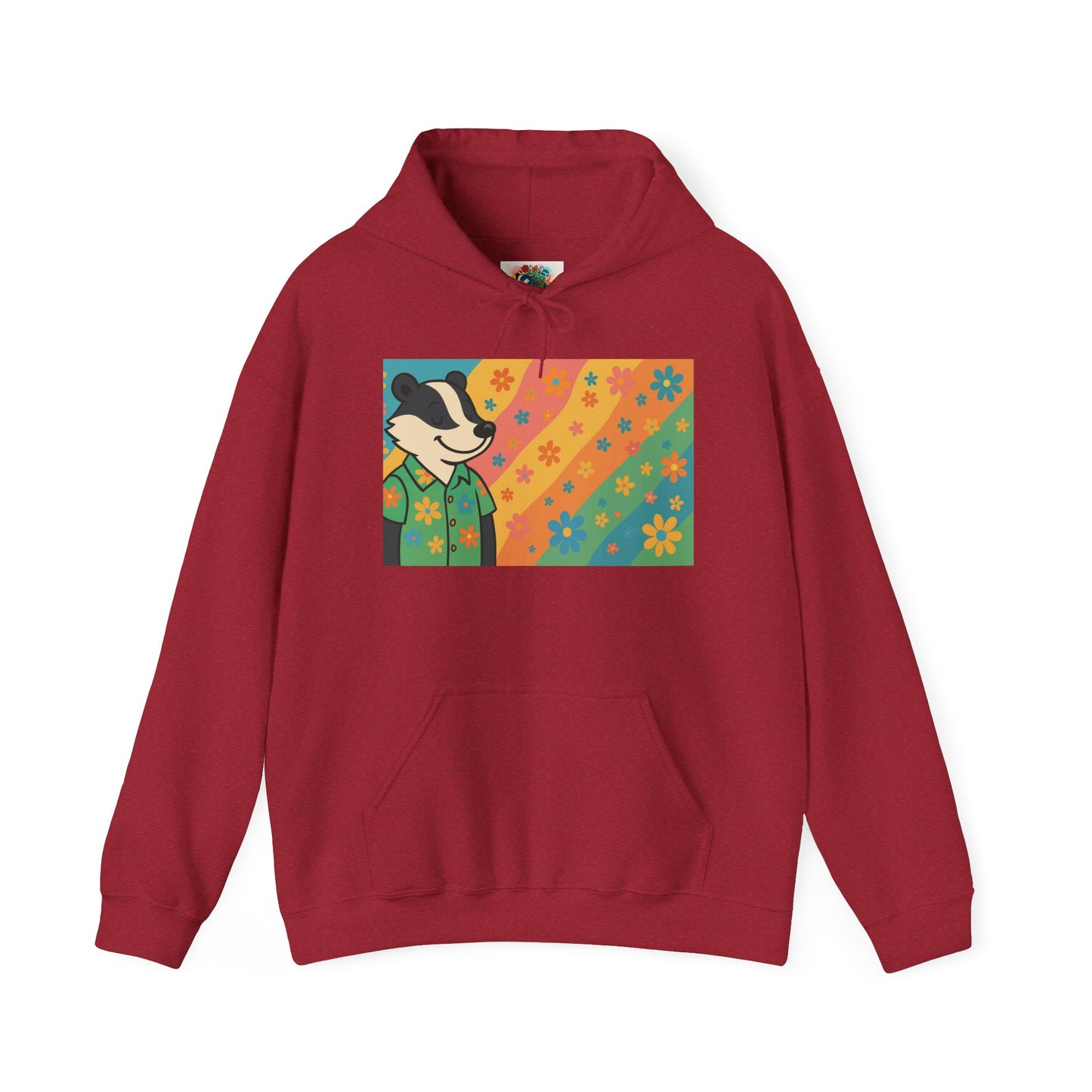 Hooded Sweatshirt - Retro Floral Badger Design