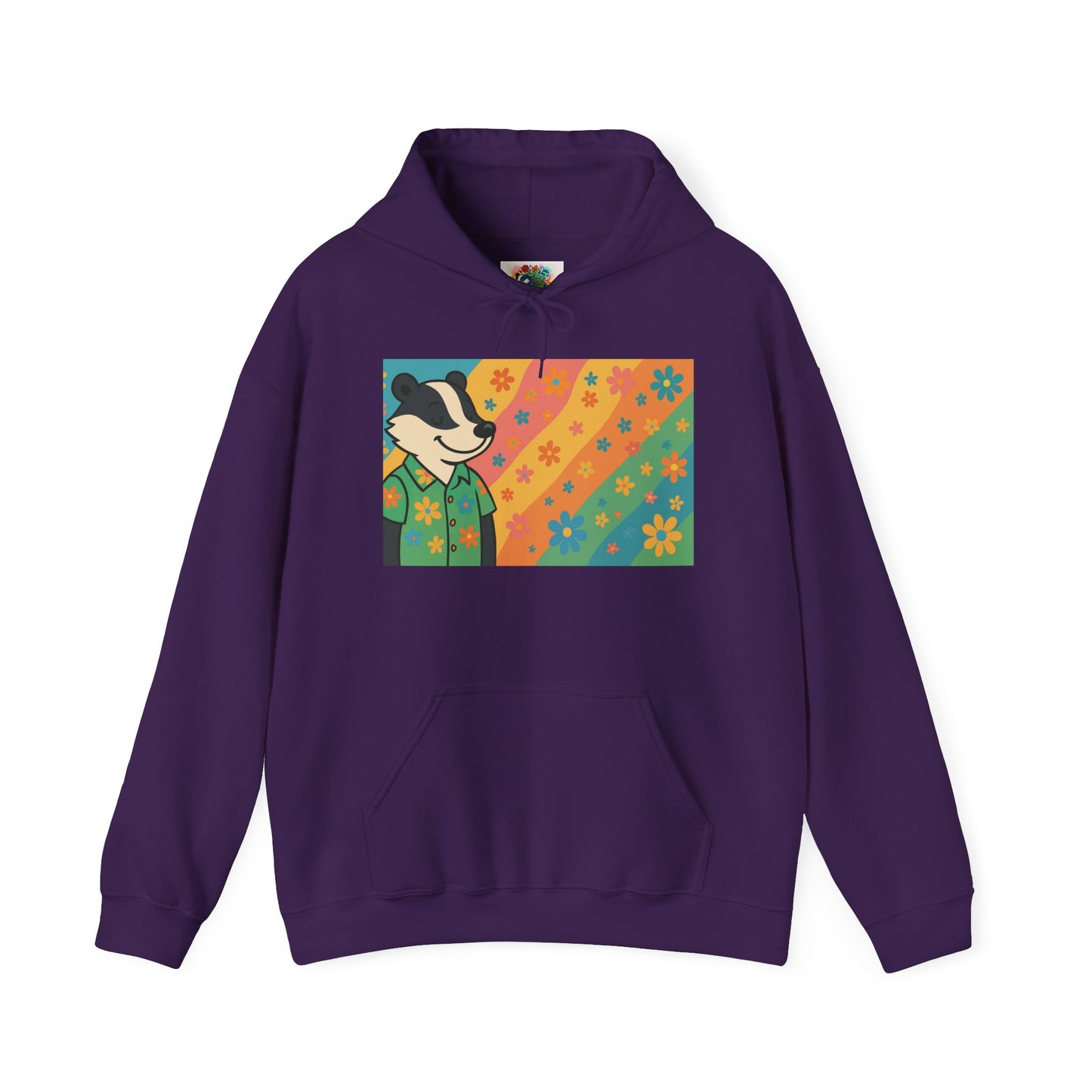 Hooded Sweatshirt - Retro Floral Badger Design