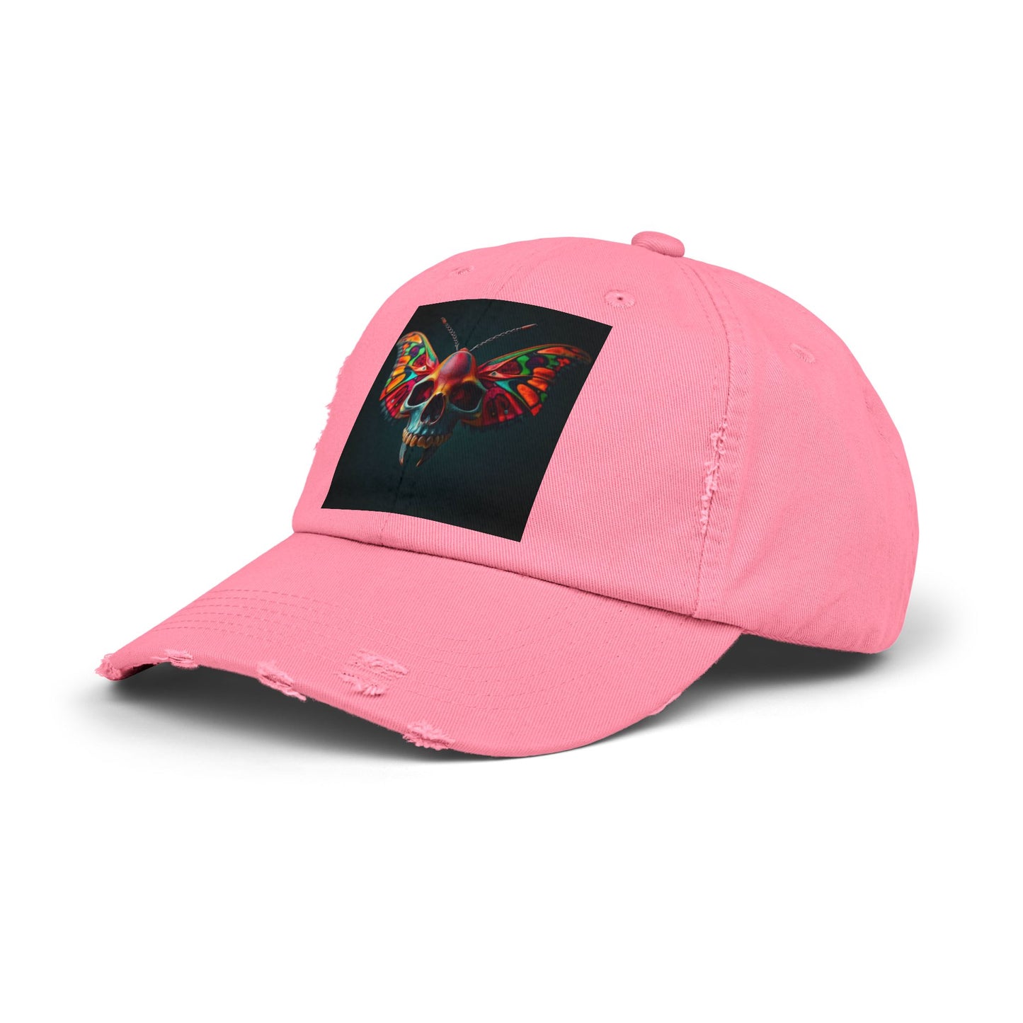 Distressed Cap - Colorful Moth Skull Design