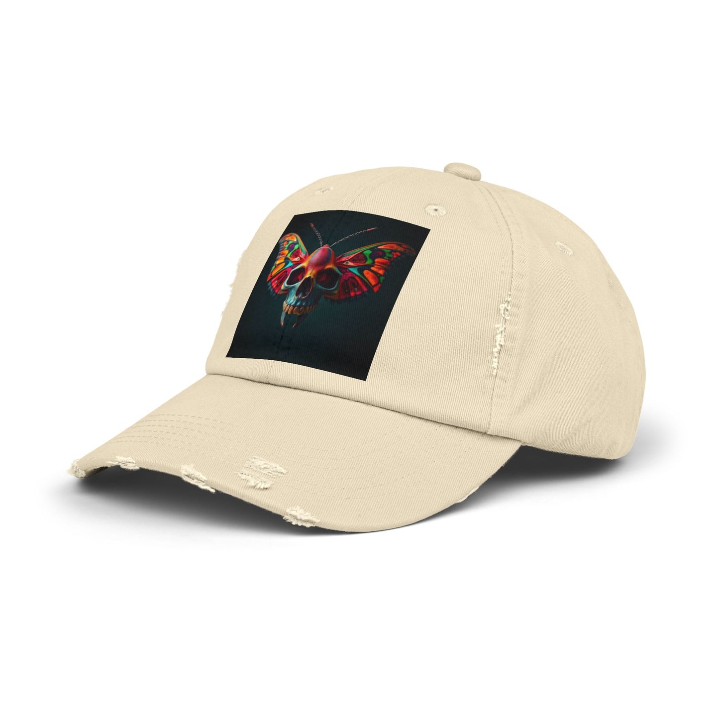 Distressed Cap - Colorful Moth Skull Design