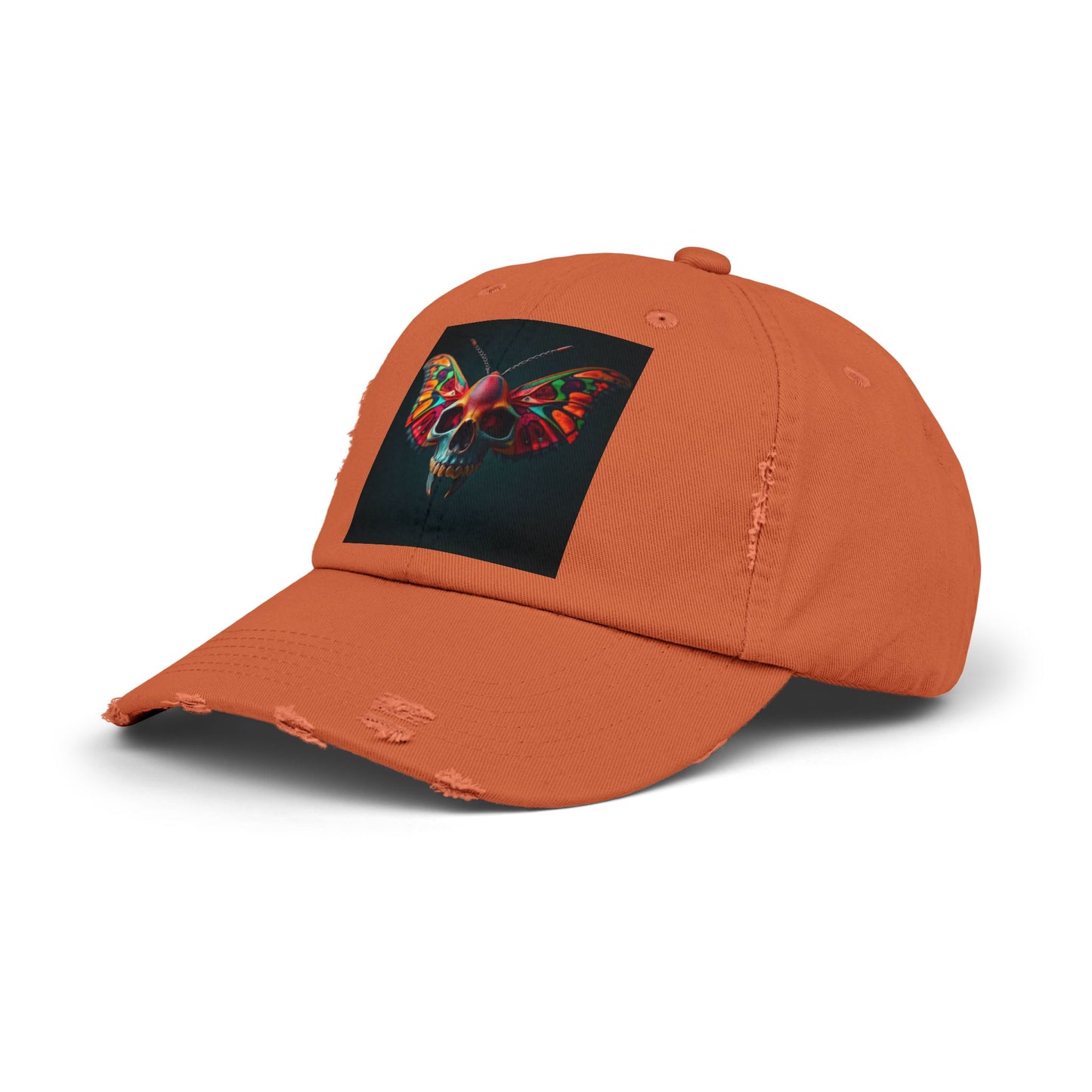 Distressed Cap - Colorful Moth Skull Design