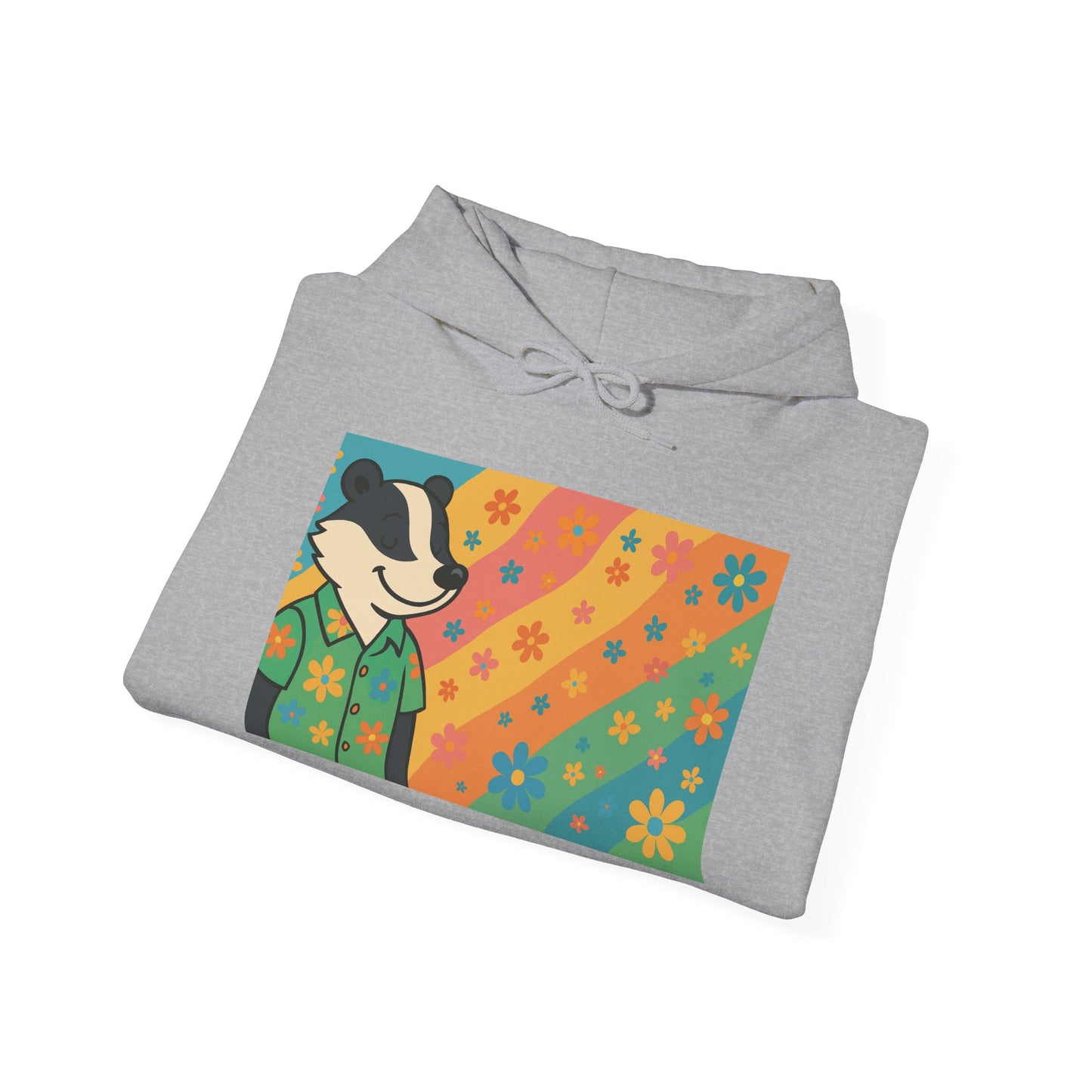 Hooded Sweatshirt - Retro Floral Badger Design