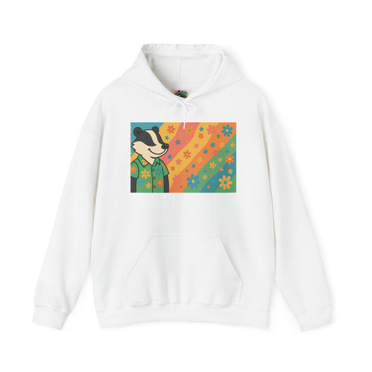 Hooded Sweatshirt - Retro Floral Badger Design