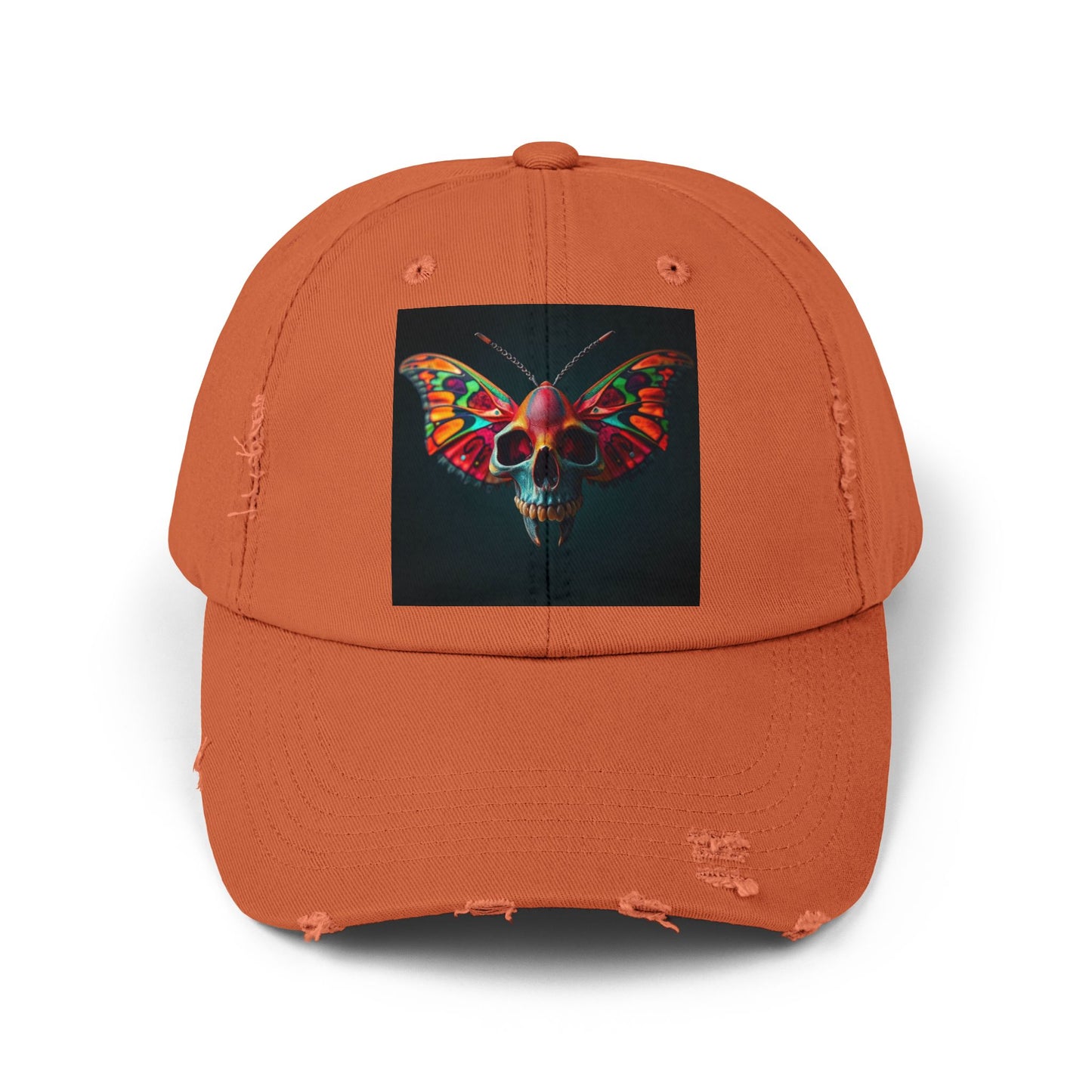Distressed Cap - Colorful Moth Skull Design