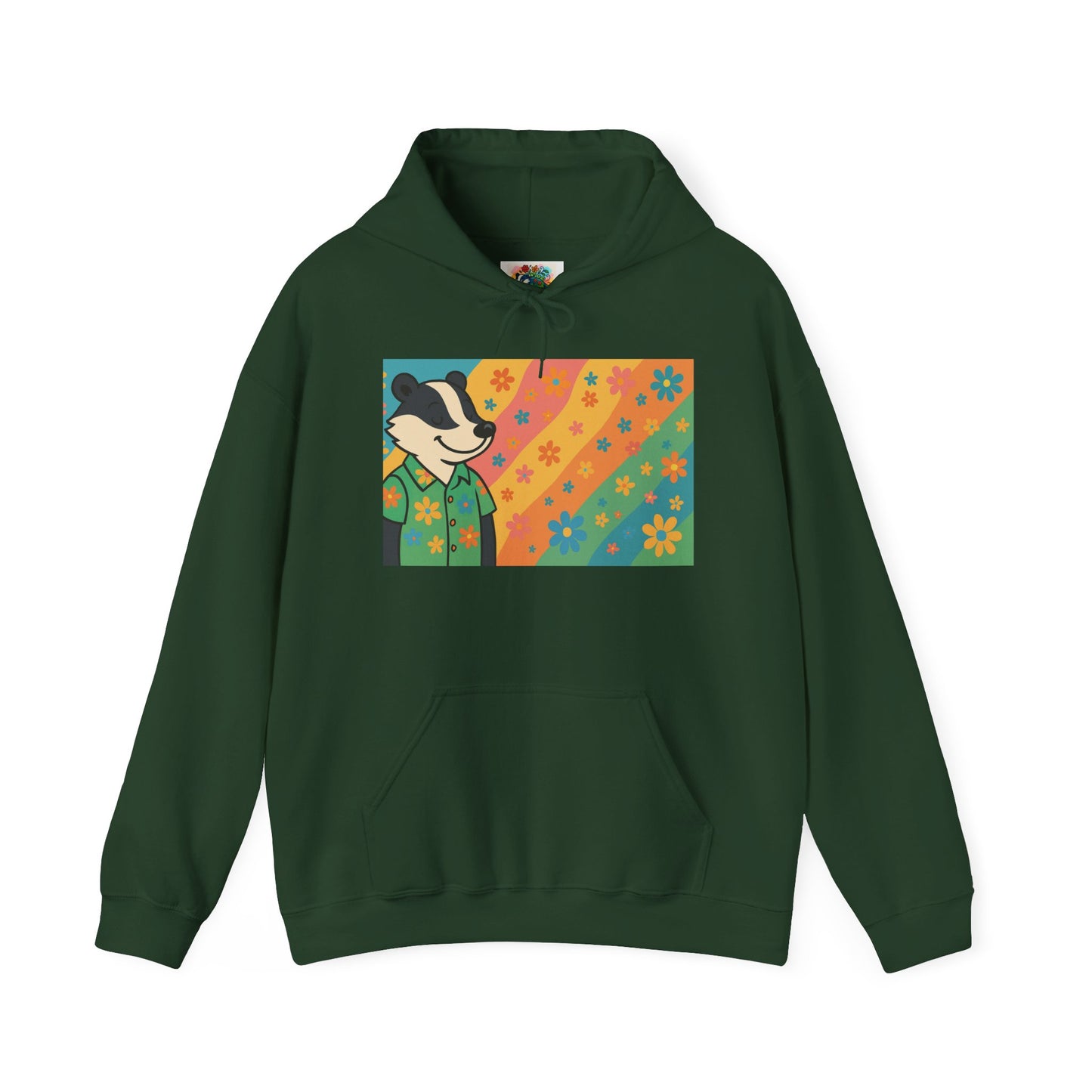 Hooded Sweatshirt - Retro Floral Badger Design