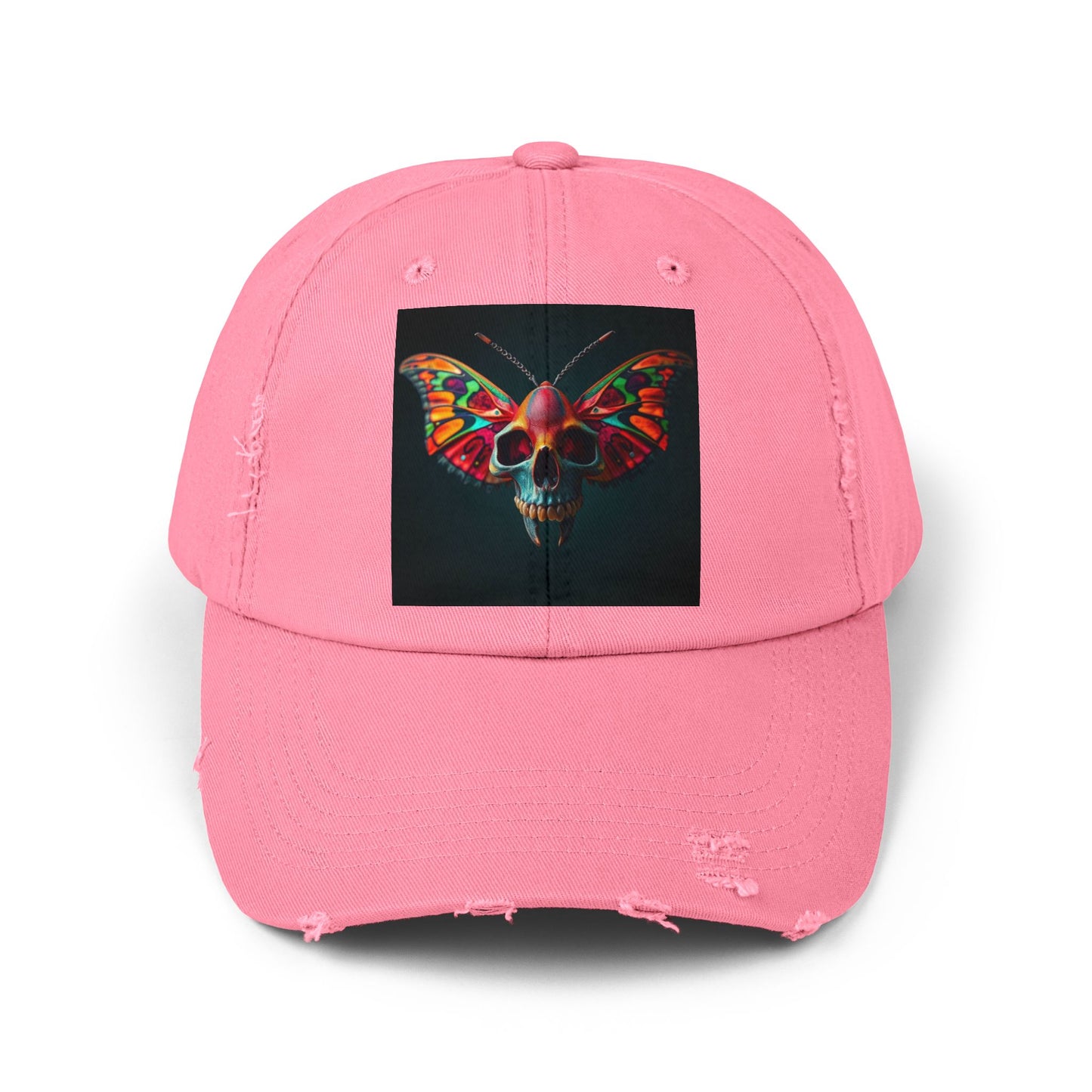 Distressed Cap - Colorful Moth Skull Design